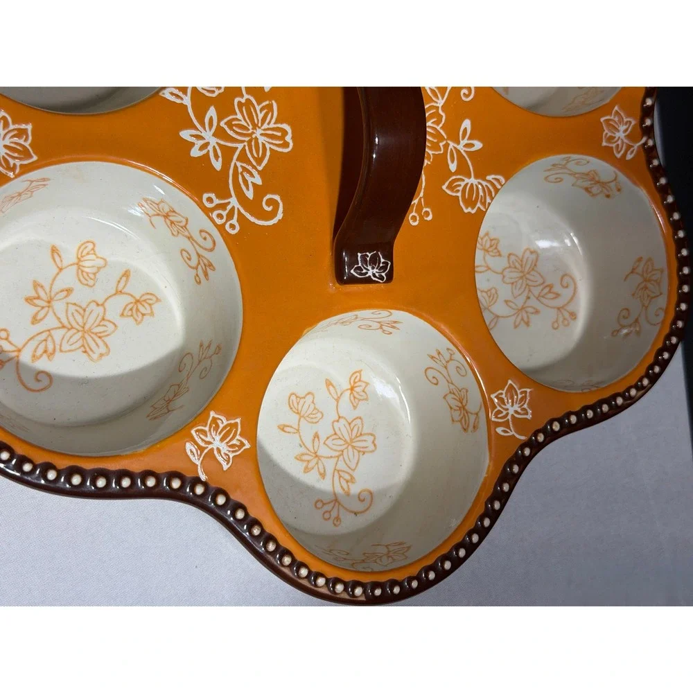 Temp-tations Floral Lace Orange Ceramic 6-Cup Muffin Pan with Handle Bakeware